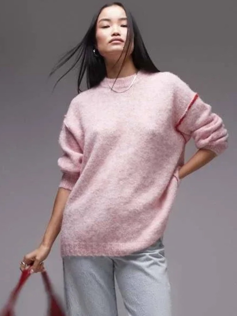 Topshop Pale Pink Fuzzy Crewneck Sweater